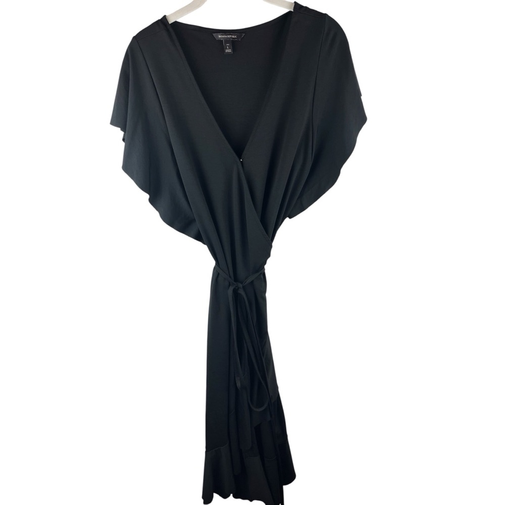 Banana Republic Wrap Dress Tall Black Large Ruffles